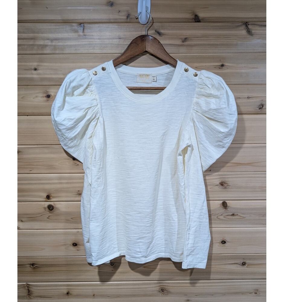Nation LTD Krista Feminine Party Tee in Off White Size Small Puff Sleeve Cotton - Picture 1 of 10